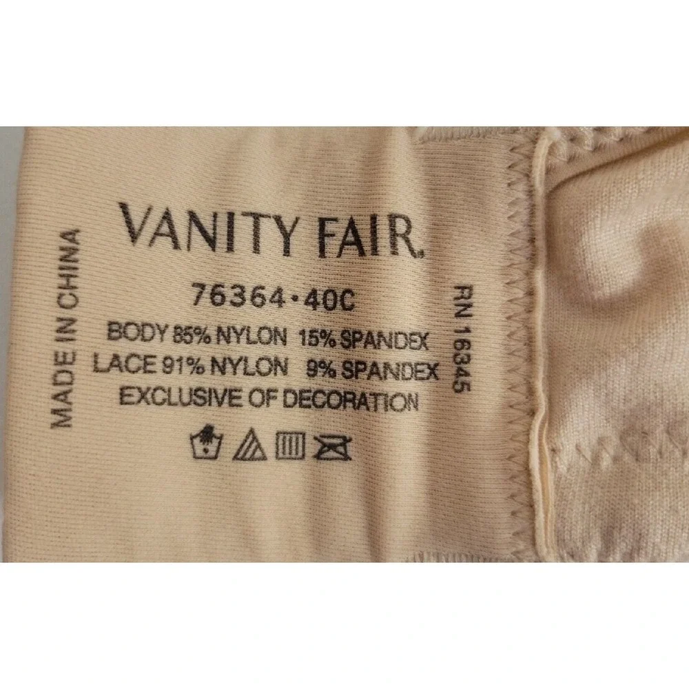 Vanity Fair Bra Full Figure Beauty Back Underwire Lace Trim Tan Beige Nude 40C